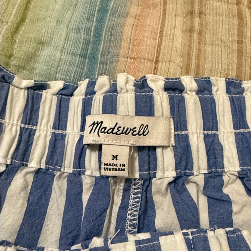 Madewell Blue and White Vertical Stripe Shorts Boxer Style - Picture 2 of 3